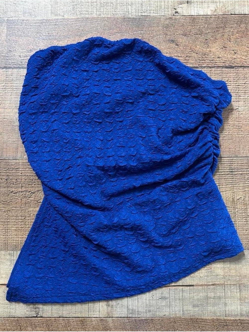 Royal Blue Textured Strapless Bandeau Top
